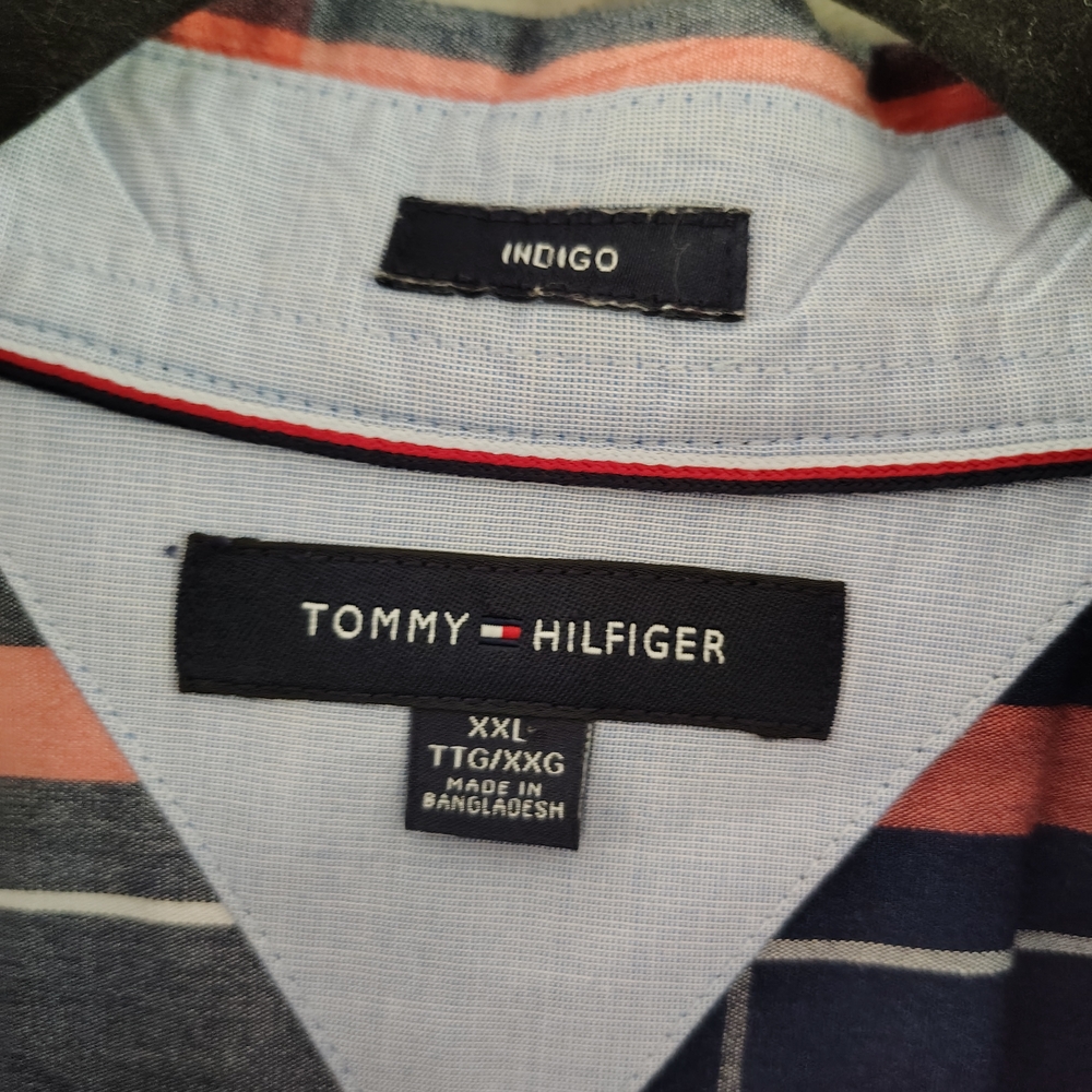 Tommy Hilfiger Indigo and Coral Casual Button Down Shirt